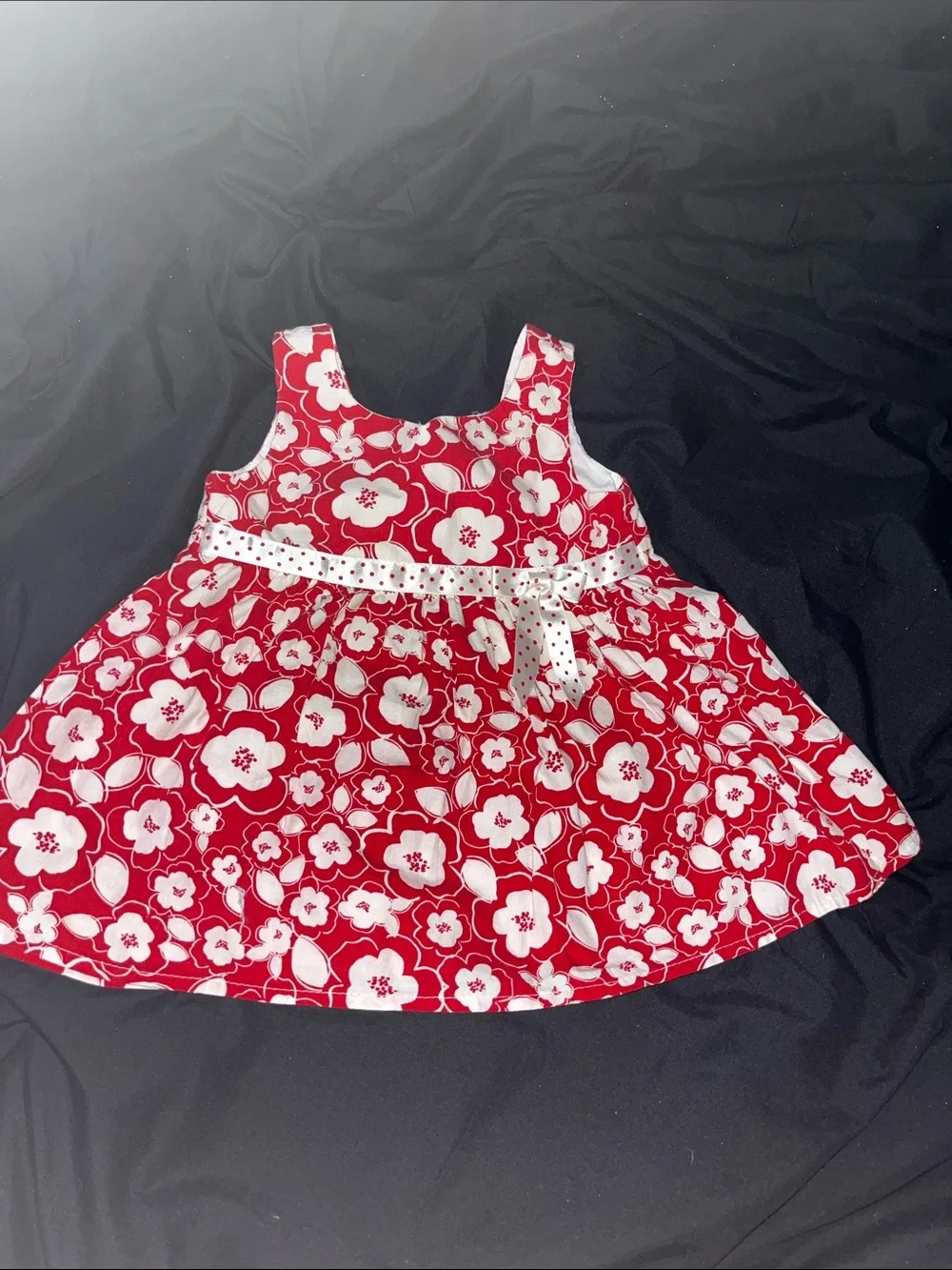 Jessica Ann Red Floral Tank Dress with White Polka Dot Bow